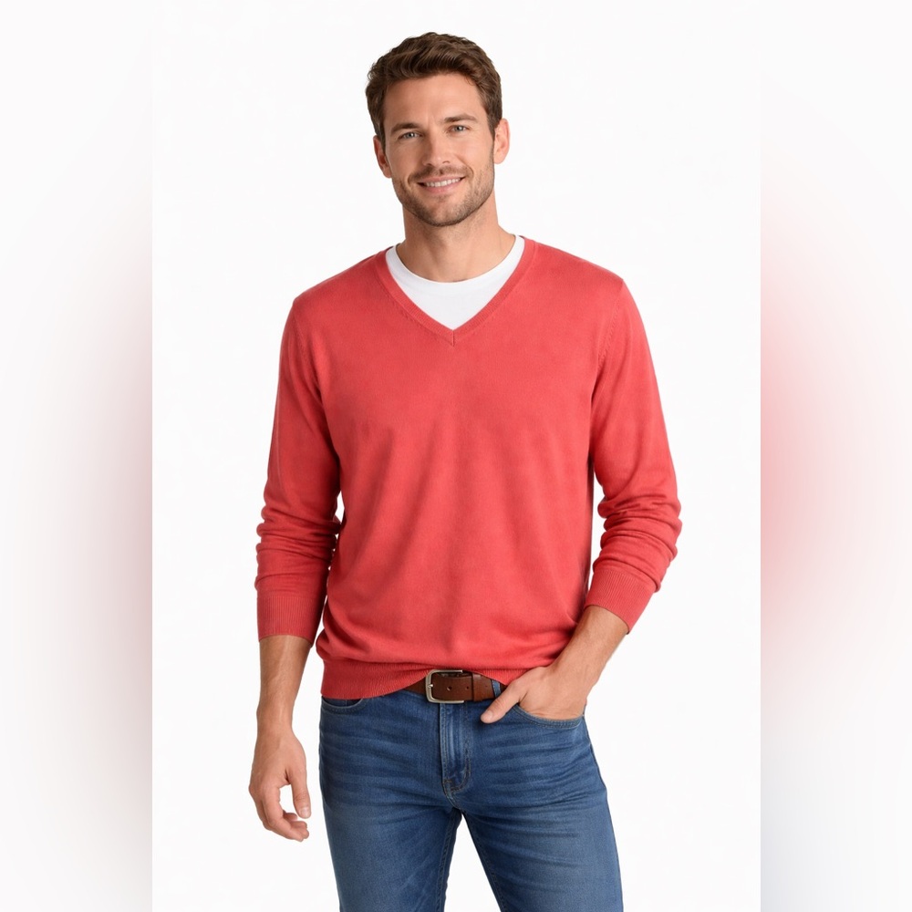 Peter Millar 100% Cotton V Neck Sweater Burnt Orange XL